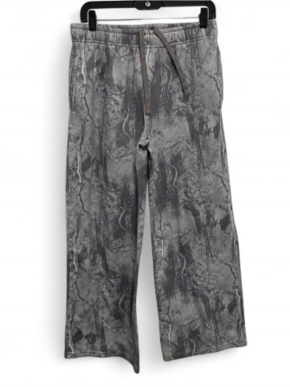 Orange Kiss Gray Camo Print Drawstring Wide Leg Sweatpants
